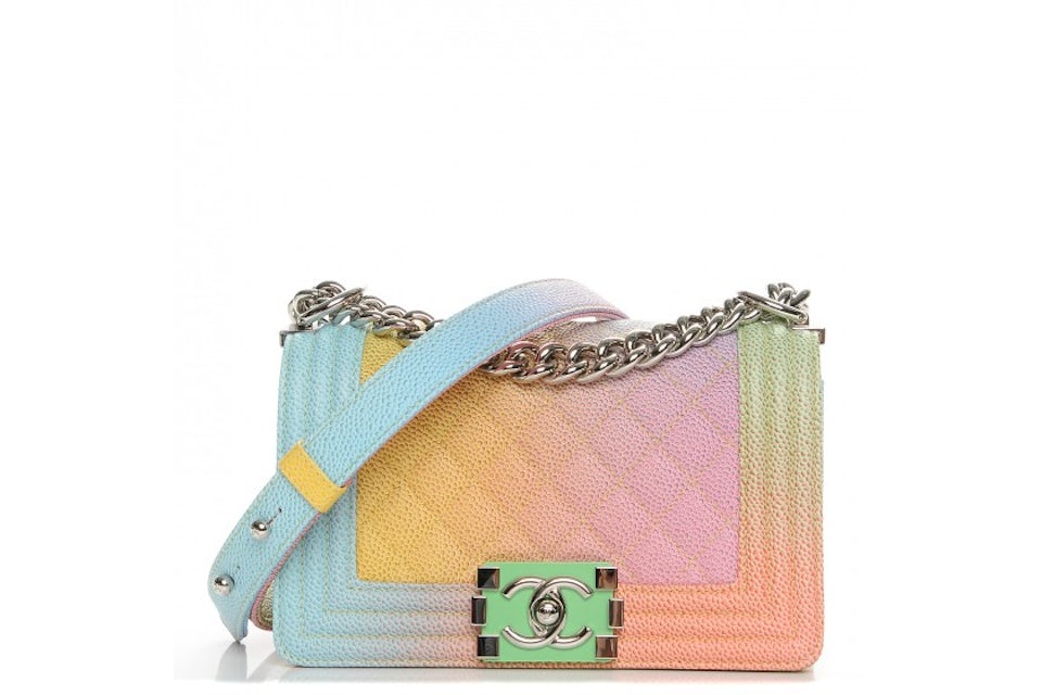 Chanel Cuba Rainbow Flap Boy Quilted Diamond Small Pink/Yellow