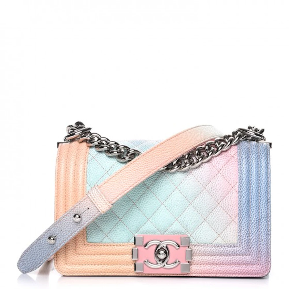 Chanel Boy Rainbow Quilted Caviar Small Pink/Multicolor in Caviar