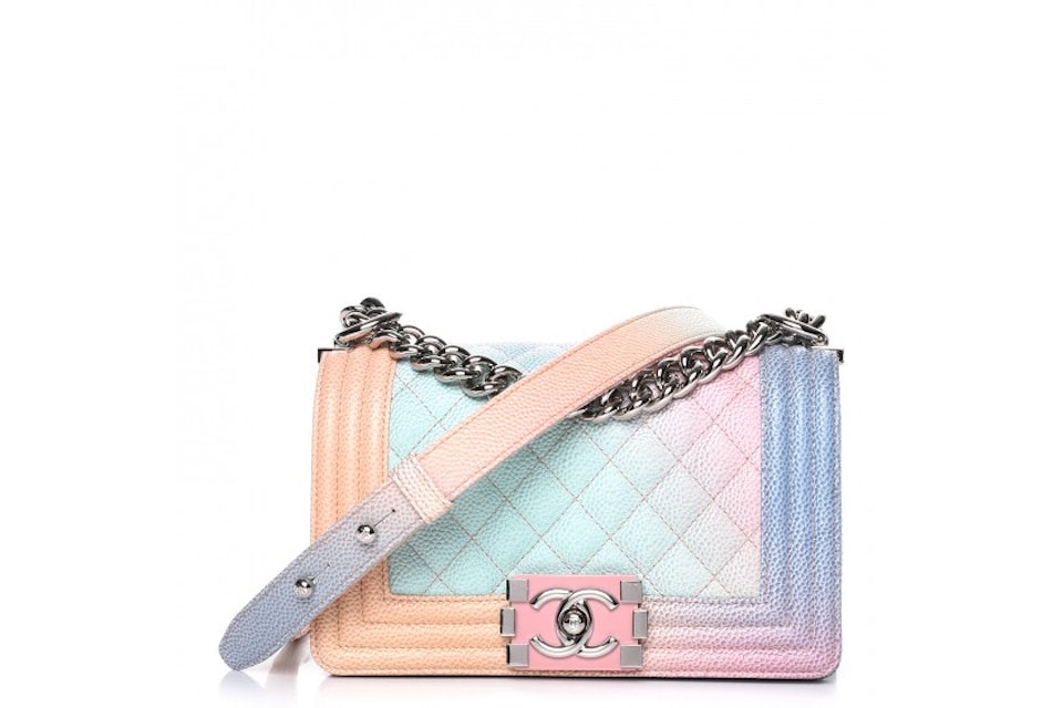 Chanel Boy Rainbow Quilted Caviar Small Pink/Multicolor in Caviar