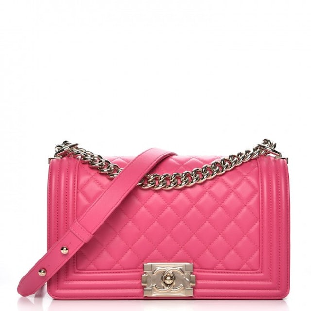 Chanel Boy Flap Quilted Diamond Medium Pink in Lambskin with Light