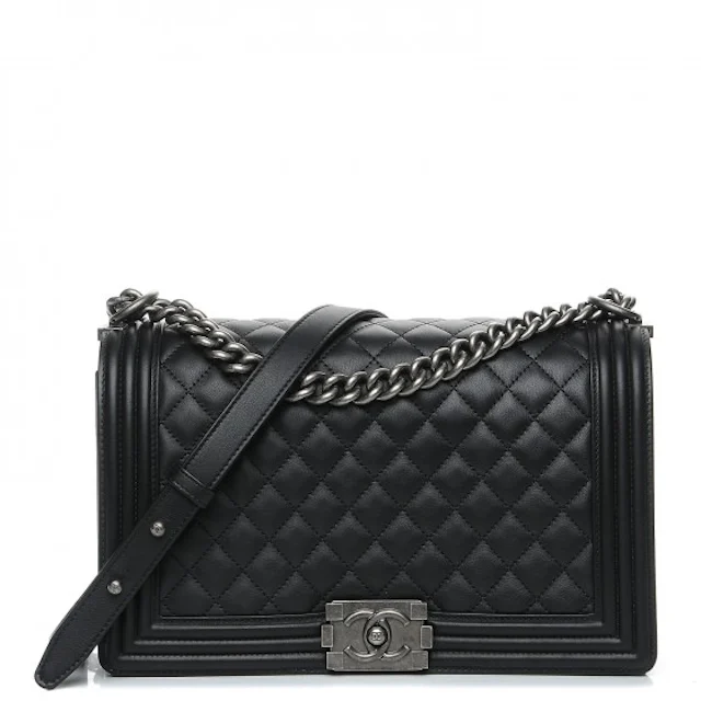 Chanel Boy Flap Quilted New Medium Black in Calfskin with Ruthenium - US
