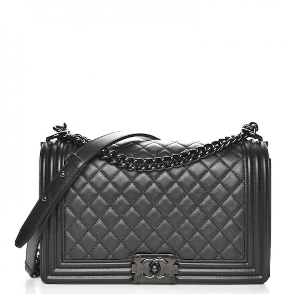 Chanel Boy Flap Quilted Diamond New Medium Black in Calfskin with Black ...