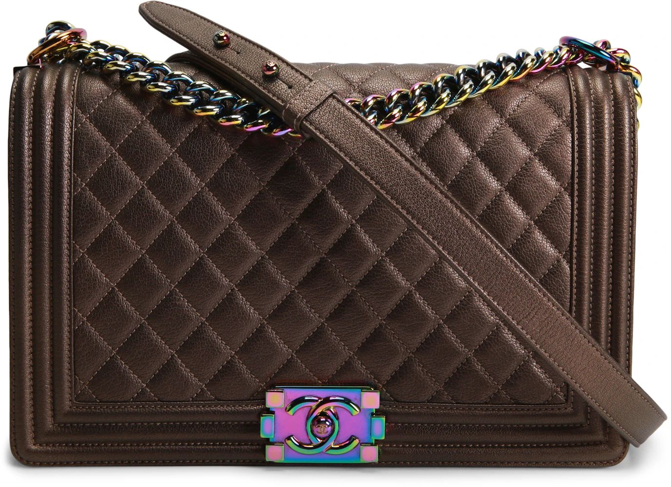 CHANEL Iridescent Satin Lambskin Quilted Medium Double Flap Bag Gold