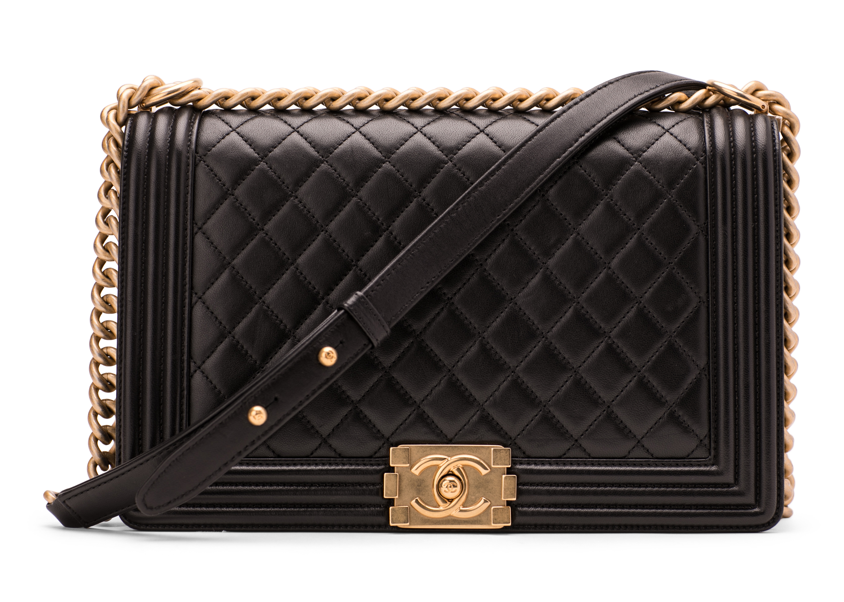 Chanel Boy Flap Quilted Lambskin Aged Gold-tone New Medium Black 