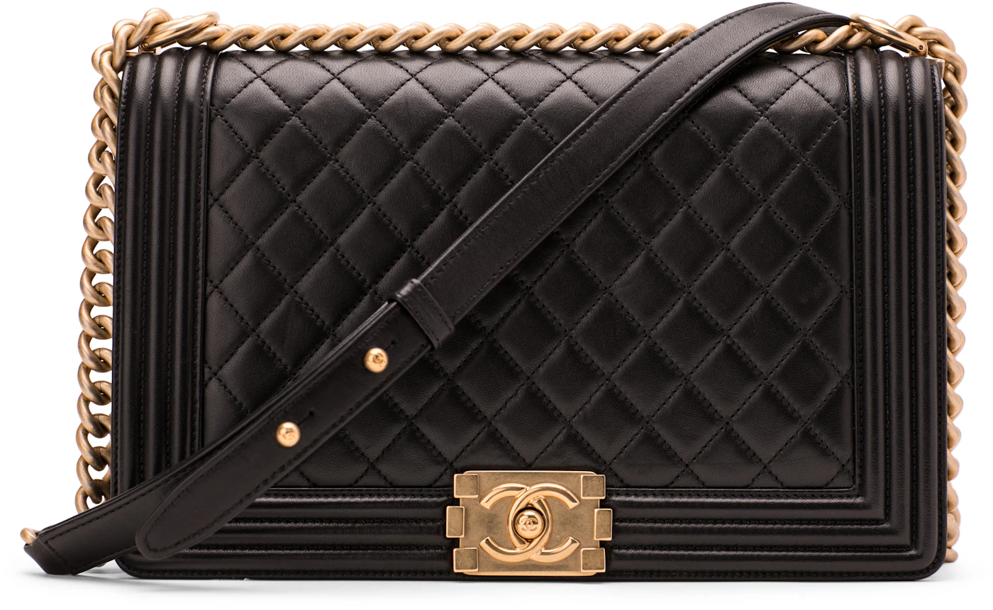 Chanel Boy Flap Quilted Lambskin Aged Gold-tone New Medium Black