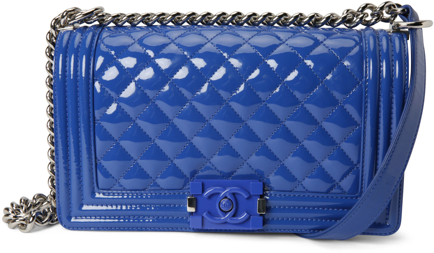 Blue Quilted Patent Leather Boy Medium