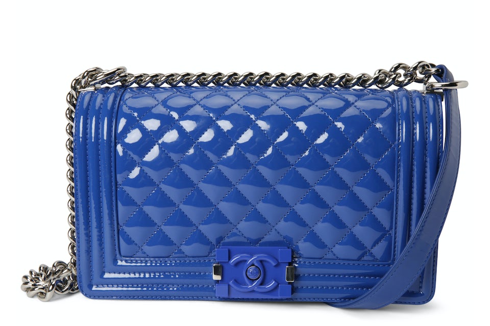 Chanel Boy Flap Quilted Old Medium Royal Blue in Patent/Plexiglass with  Silver-tone - US
