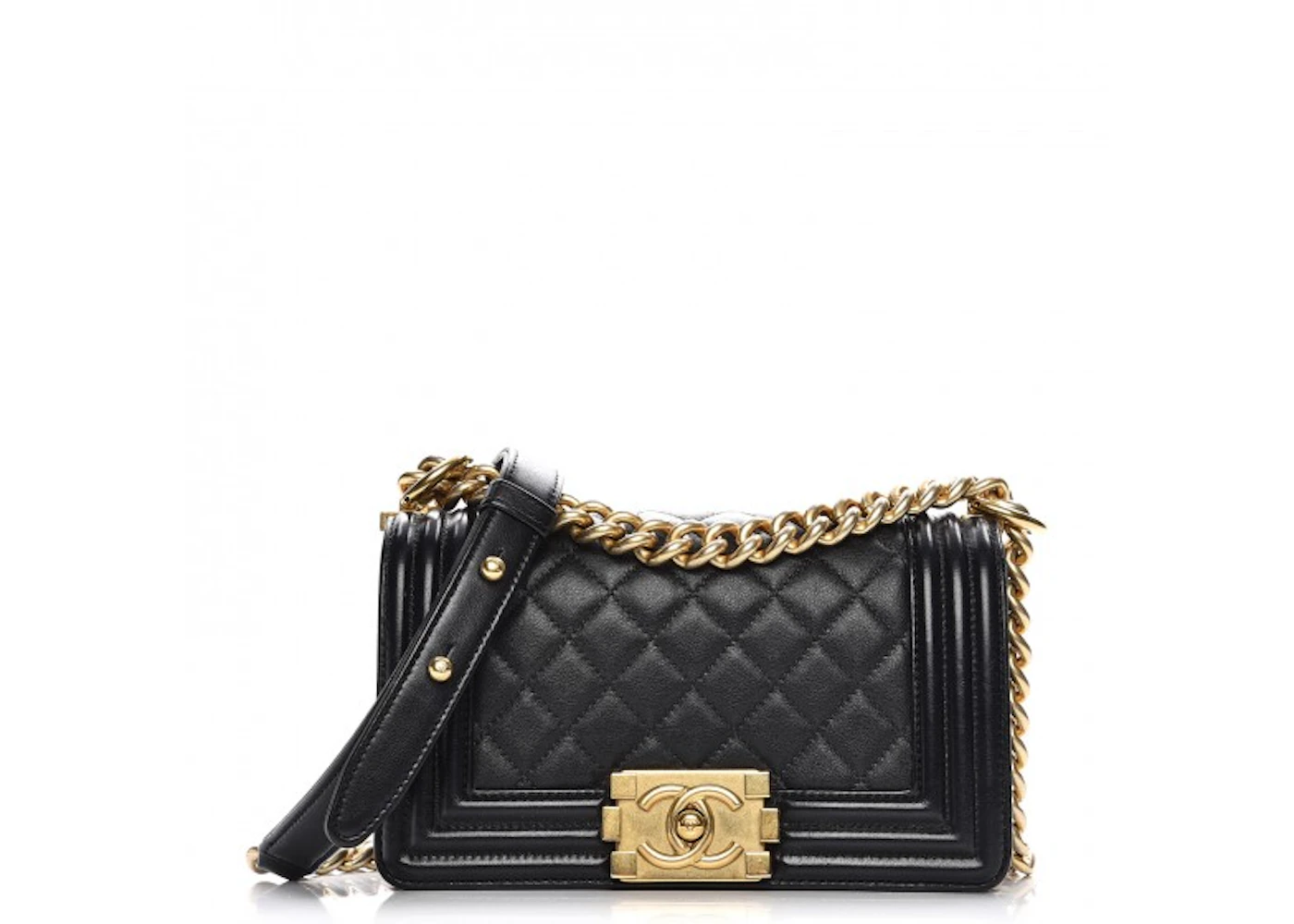 Chanel Boy Flap Diamond Quilted Small Black in Calfskin with Gold-tone - US