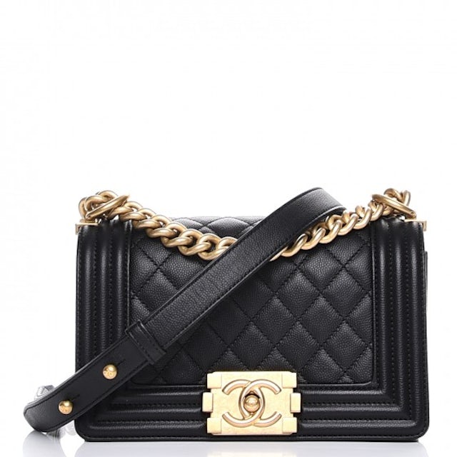 Chanel Boy Flap Quilted Caviar Leather Gold-tone Small Black in Caviar  Leather with Gold-tone - US