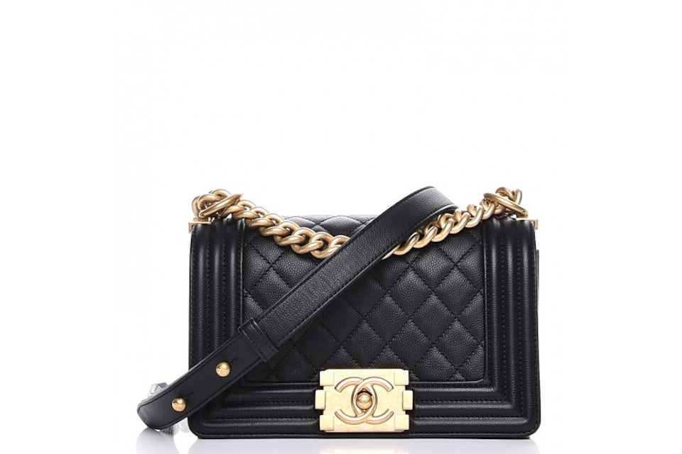 Chanel Boy Flap Quilted Caviar Leather Gold-tone Small Black in Caviar  Leather with Gold-tone - US