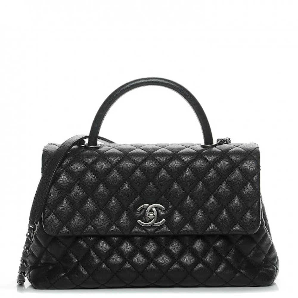 Chanel Coco Handle Flap Diamond Quilted Medium Black In Caviar With Ruthenium