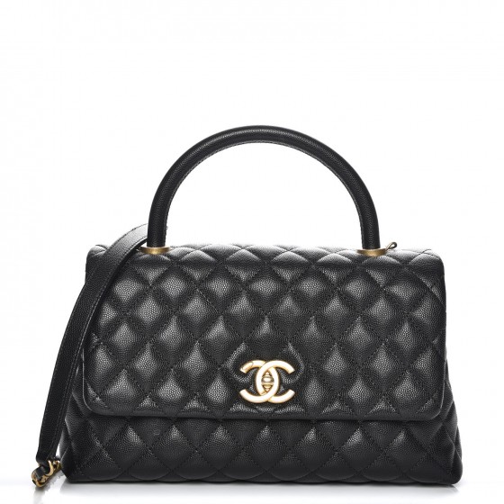 Chanel caviar quilted small coco handle store flap black