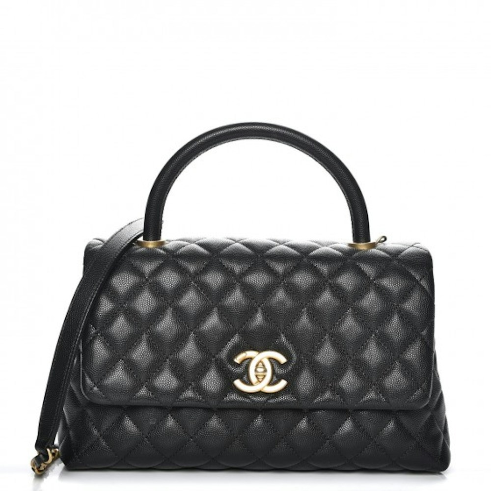 Chanel Coco Handle Flap Quilted Caviar Aged Gold Tone Small Black In Caviar With Aged Gold Tone