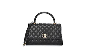 Chanel Coco Handle Flap Quilted Caviar Aged Gold-tone Small Black