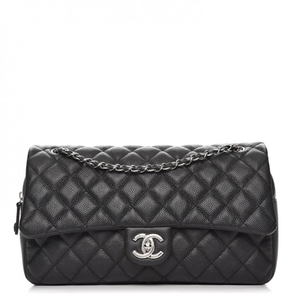 Chanel Easy Flap Quilted Diamond Jumbo Black in Caviar with Silver-tone - US