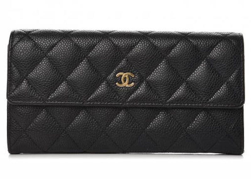 Chanel Flap Gusset Wallet Quilted Diamond Large Black in Caviar