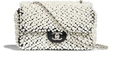 Chanel Pearl Mini Flap Bag Satin White Black