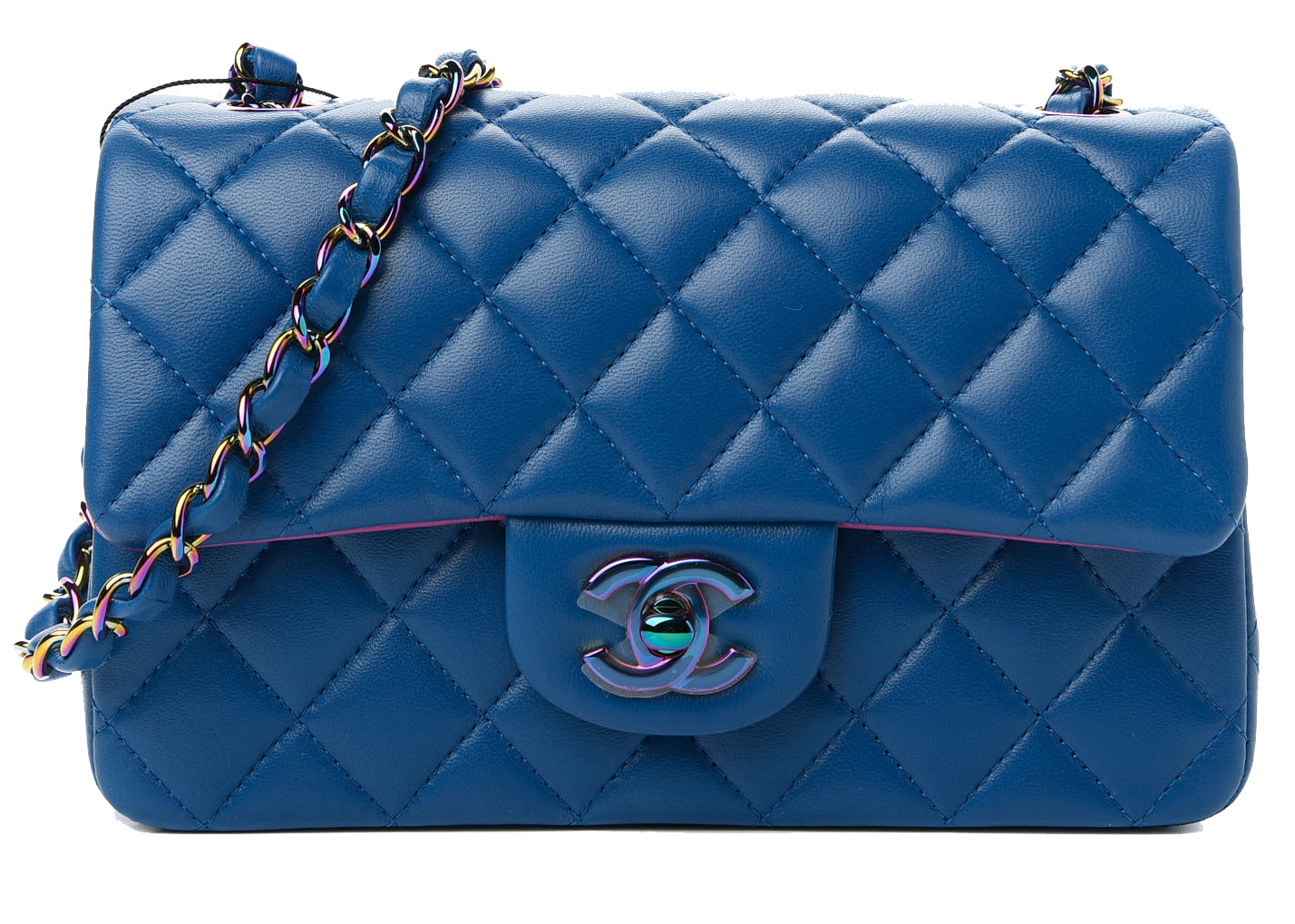 Chanel Blue Quilted Patent Leather Classic Rectangular Mini Flap Bag   Yoogis Closet