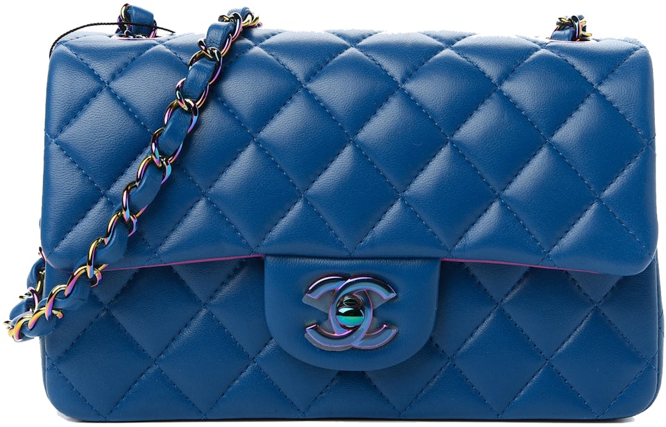 Chanel Mini Rectangular Flap 21P Blue Lambskin in Lambskin Leather with  Rainbow Iridescent - US