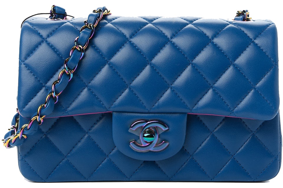 Chanel Mini Rectangular Flap 21P Blue Lambskin in Lambskin Leather