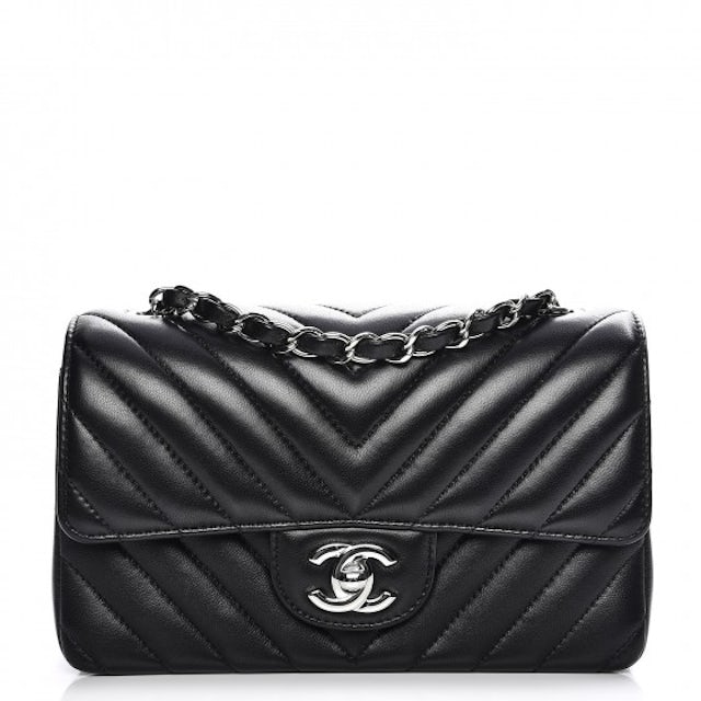 Chanel Classic Square Mini Flap in Chevron Quilted Black Lambskin with  Silver Hardware - New - SOLD