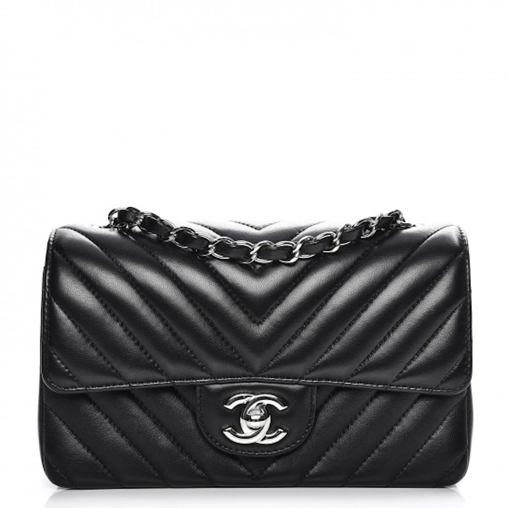 Chanel Rectangular Flap Chevron Quilted Mini Black in Lambskin with  Silver-tone - US