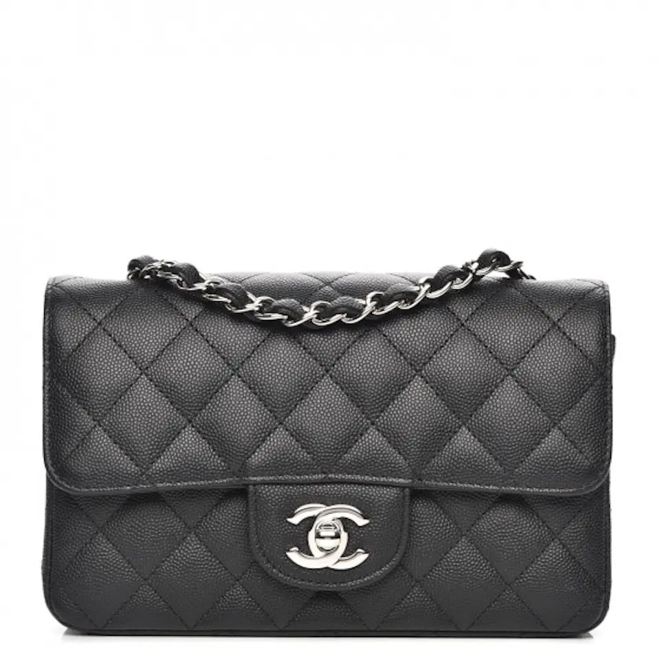 Chanel Rectangular Flap Quilted Caviar Silver-tone Mini Black in Caviar ...