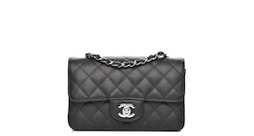 Chanel Rectangular Flap Quilted Caviar Silver-tone Mini Black