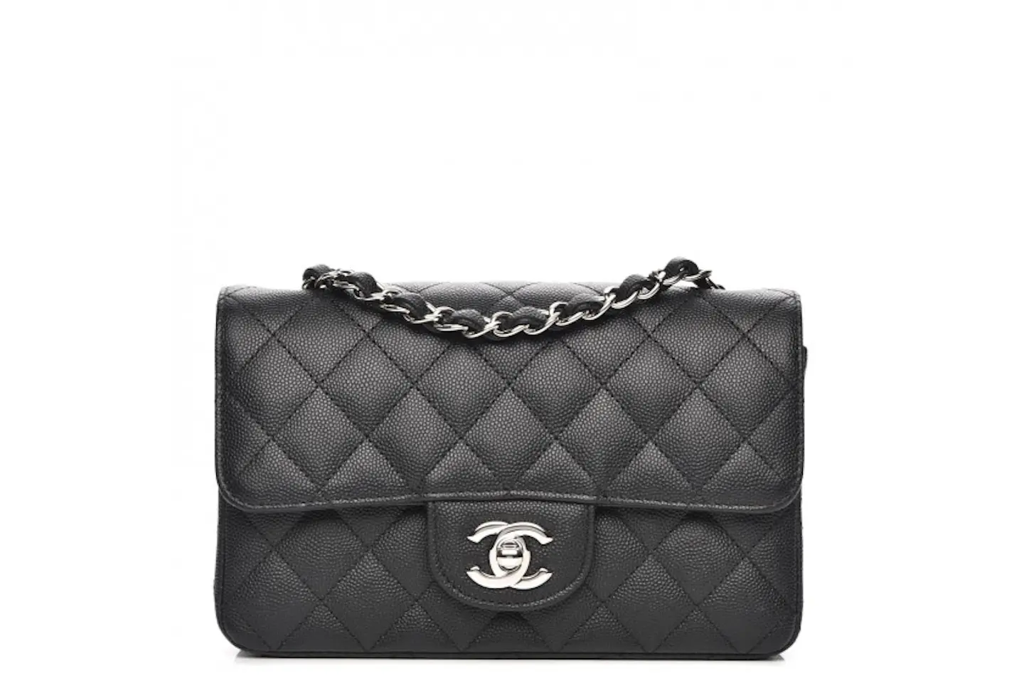 Chanel Rectangular Flap Quilted Caviar Silver-tone Mini Black in Caviar ...