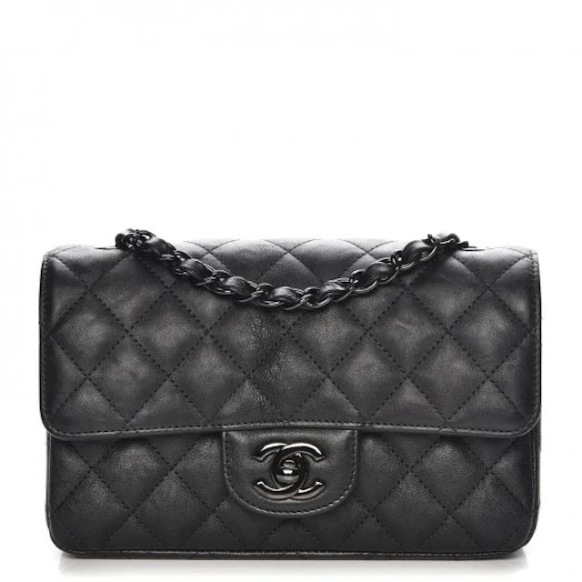 Chanel Rectangular Flap Quilted So Black Diamond Mini Black in Crumpled ...