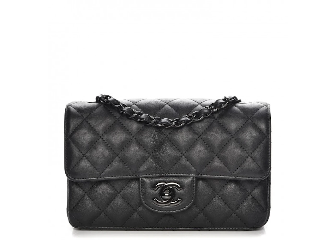 Chanel Rectangular Flap Quilted So Black Diamond Mini Black in Crumpled  Calfskin Leather with So Black Hardware - US