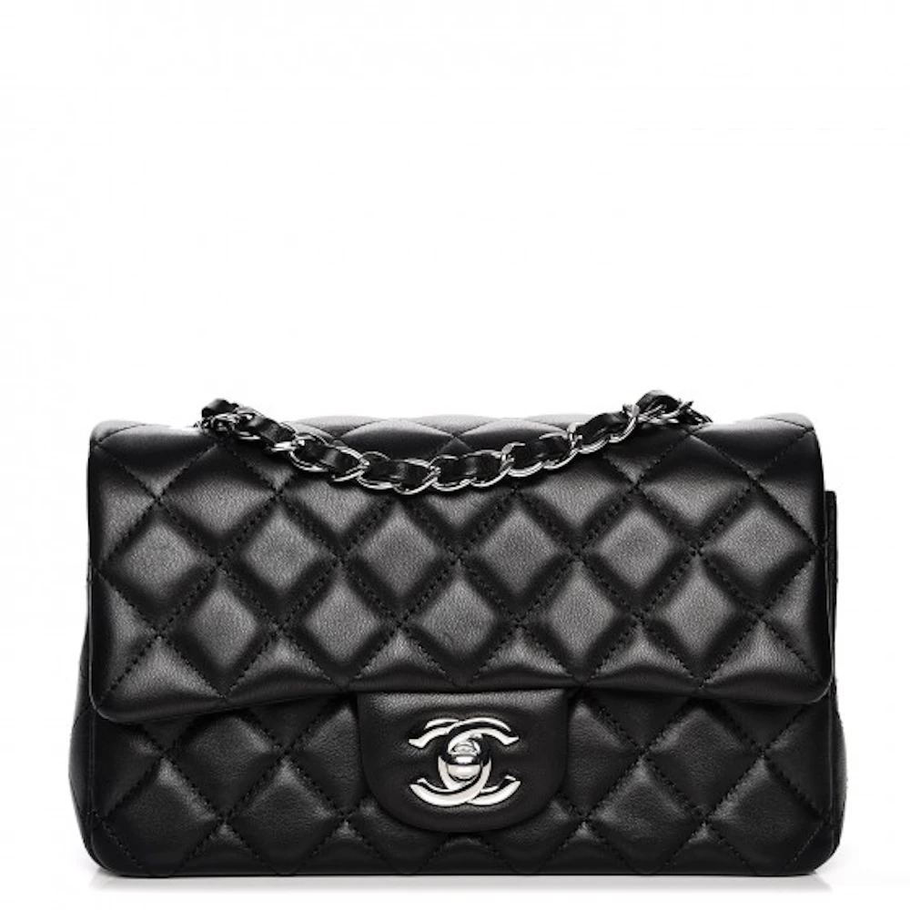 Chanel Rectangular Flap Quilted Diamond Mini Black in Lambskin