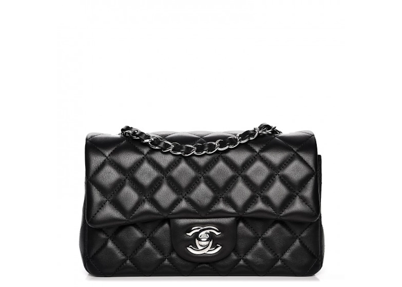 Chanel Rectangular Flap Quilted Diamond Mini Black in Lambskin with  Silver-tone - US