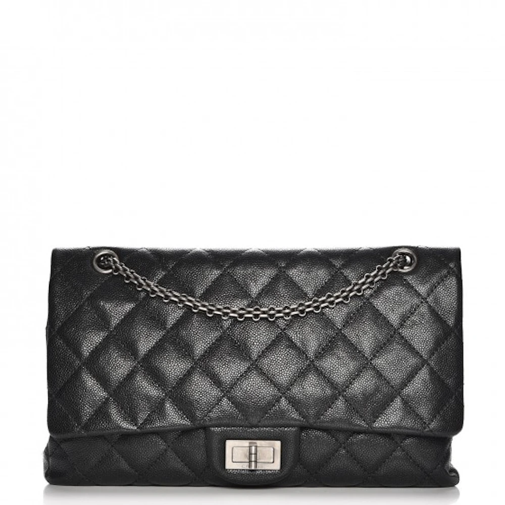 Chanel Reissue 2.55 Flap Quilted Diamond 227 Black in Caviar with Dark ...