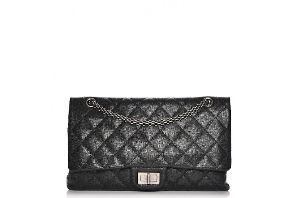 Chanel Reissue 2.55 Flap Quilted Diamond 227 Black in Caviar with Dark  Silver-Tone - US
