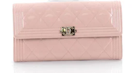 Chanel Boy Flap Wallet Quilted Diamond Long Light Pink
