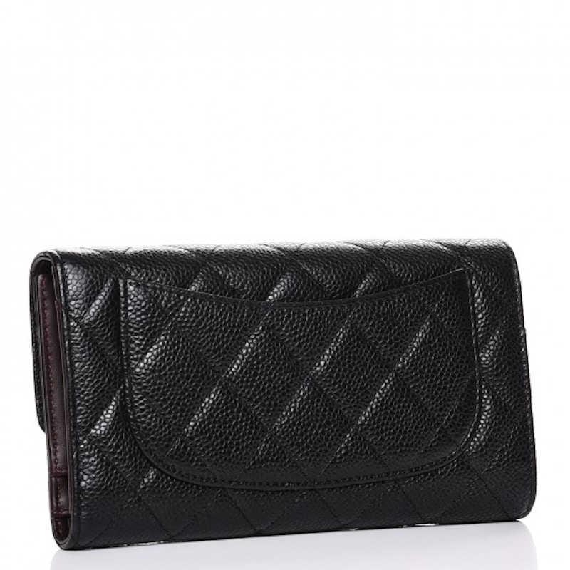 Chanel Flap Wallet Quilted Diamond Large Black in Caviar Leather with
