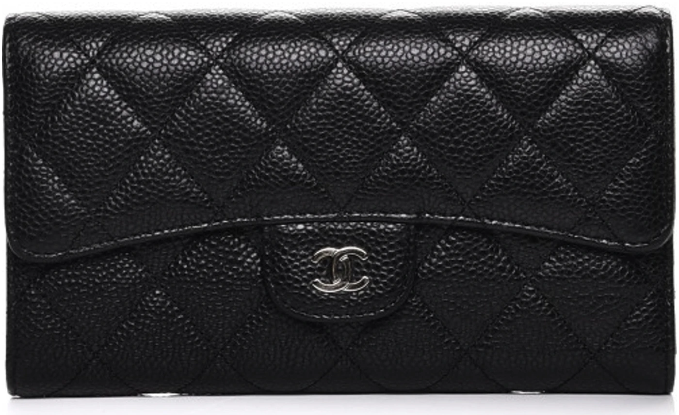 Chanel Flap Wallet Quilted Diamond Large Caviar Black in Caviar Leather ...