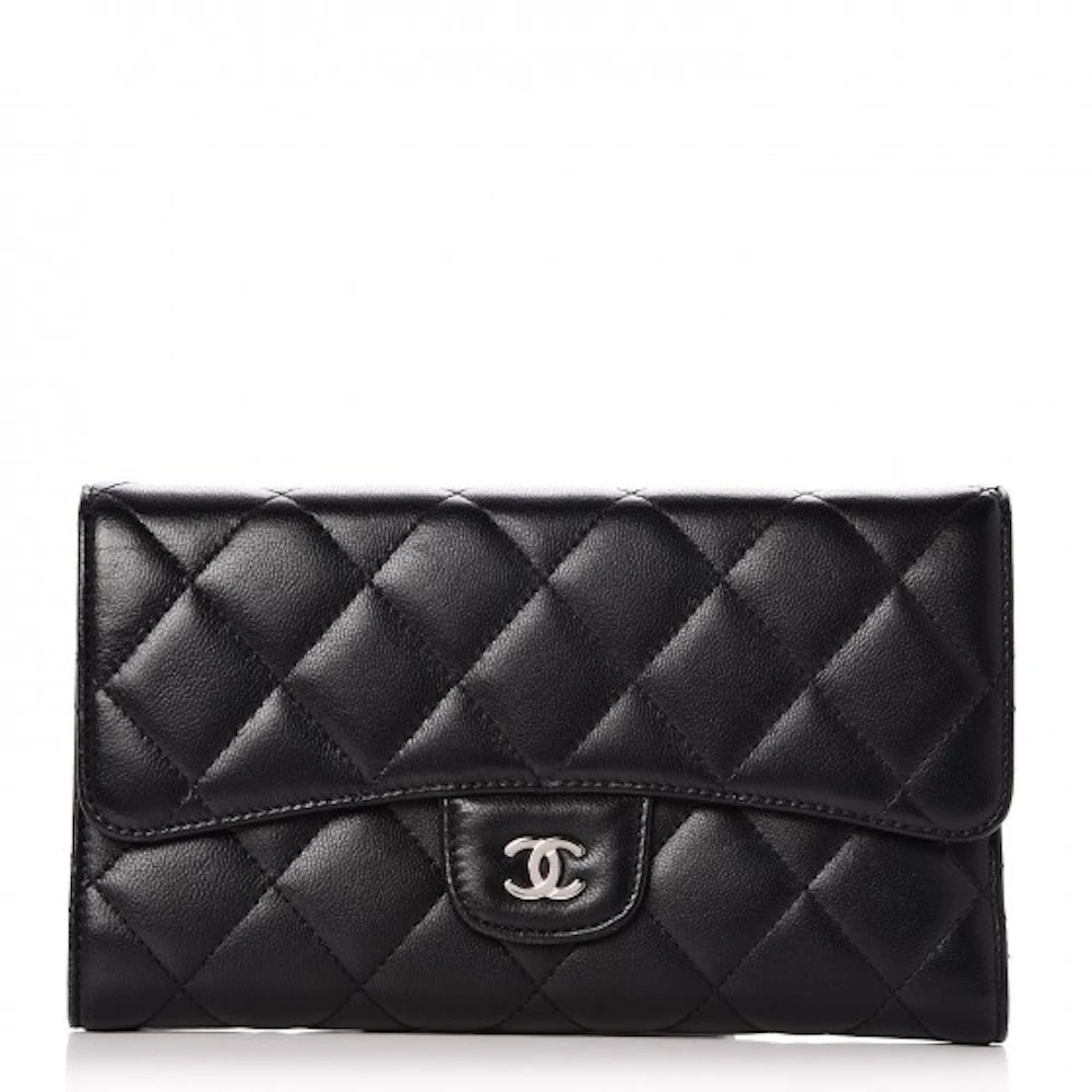 Chanel Flap Wallet Quilted Diamond Large Black in Lambskin with Silver ...