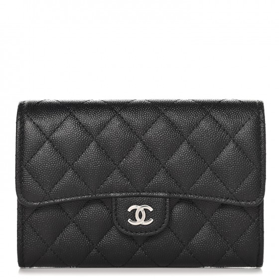 Chanel Classic Quilted Medium Flap Wallet Black Caviar  ＬＯＶＥＬＯＴＳＬＵＸＵＲＹ