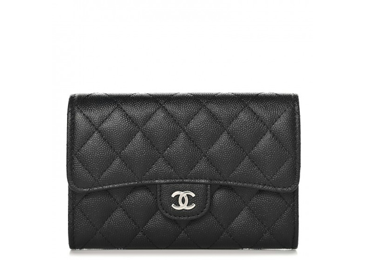 Chanel Flap Wallet Quilted Diamond Medium Black in Caviar with Silver-tone