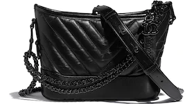 Chanel Gabrielle Hobo Bag Aged/Smooth Calfskin Black Metal Small Black