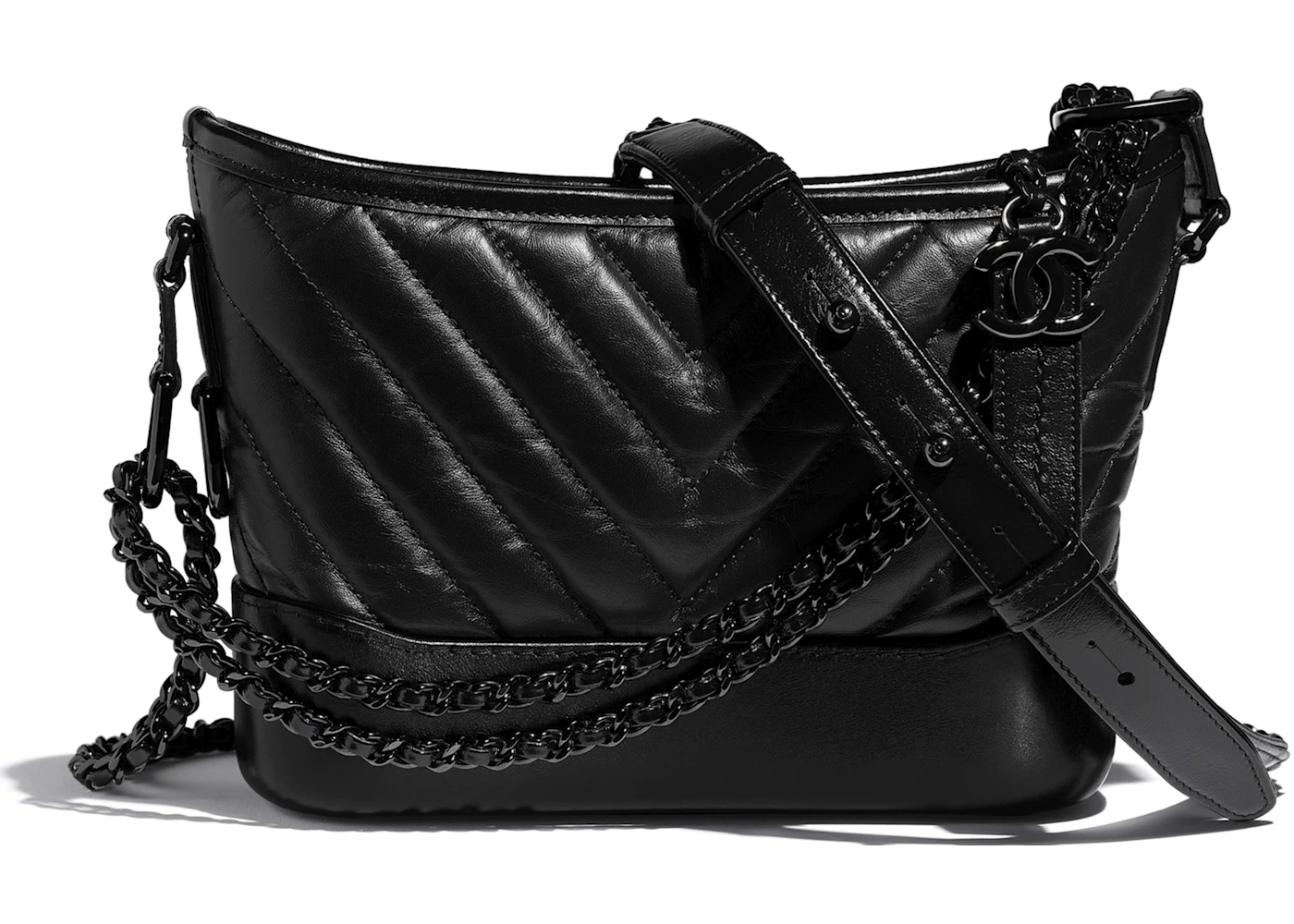 Chanel Gabrielle Hobo Bag Aged/Smooth Calfskin Black Metal Small