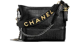 Chanel Gabrielle Hobo Bag Crocodile Embossed Calfskin Gold/Silver-tone Black