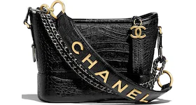 Chanel Gabrielle Hobo Bag Crocodile Embossed Calfskin Gold/Silver-tone Small Black