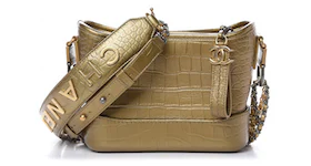 Chanel Gabrielle Hobo Bag Crocodile Emobssed Calfskin Small Gold