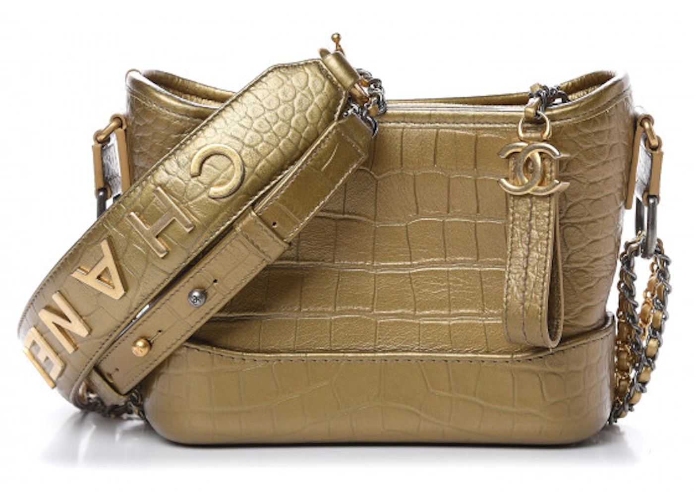 Chanel Gabrielle Hobo Bag Crocodile Emobssed Calfskin Small Gold In Calfskin With Silver Gold Tone Us Chanel Gabrielle Hobo Bag Crocodile Emobssed Calfskin Small Gold In Calfskin With Silver Gold Tone Us