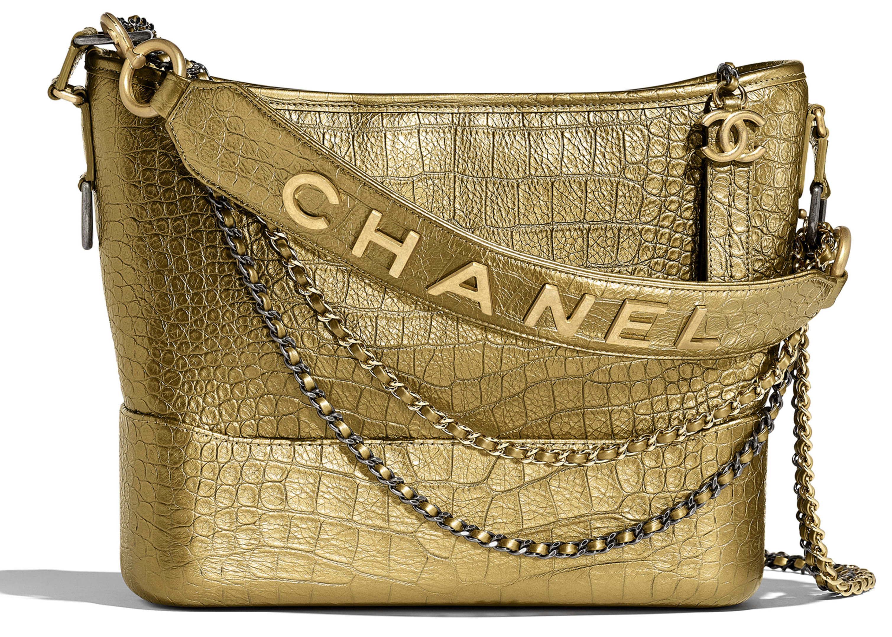 Chanel Metallic Silver Calfskin Crocodile Embossed Large Backpack