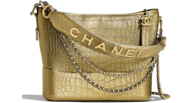 Chanel Gabrielle Hobo Bag Metallic Crocodile Emobssed Calfskin Gold/Silver-tone Gold