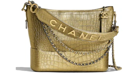 Chanel Gabrielle Hobo Bag Metallic Crocodile Emobssed Calfskin Gold/Silver-tone Gold